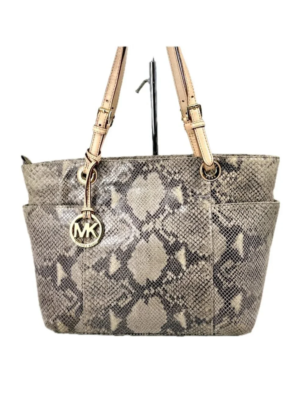 Michael Kors Jet Set Python Embossed Leather Tote Bag - Gray Taupe Neutral